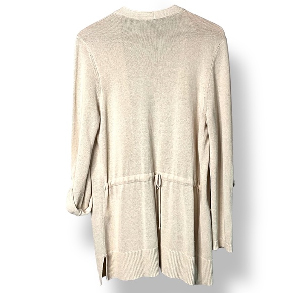 OLSEN Linen Cotton Blend Open Front Cardigan Drawstring Back Roll Tab Sleeves 12 - Picture 4 of 12